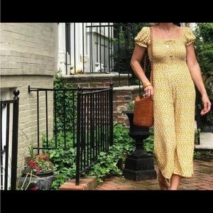 Faithfull The Brand Daisy Floral Smocked Della Jumpsuit Wide Leg Prairie